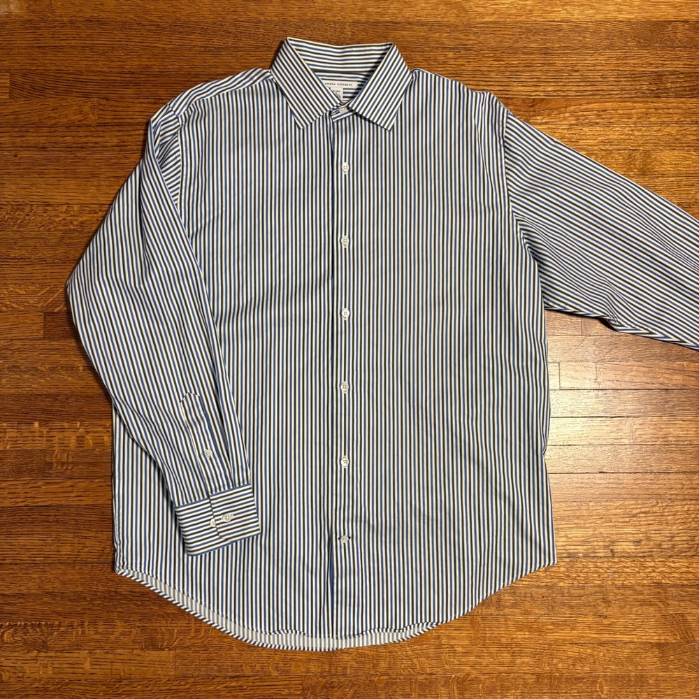 Banana Republic Mens Striped Button Down Shirt Size 16-16 1/2 Large Cotton‎